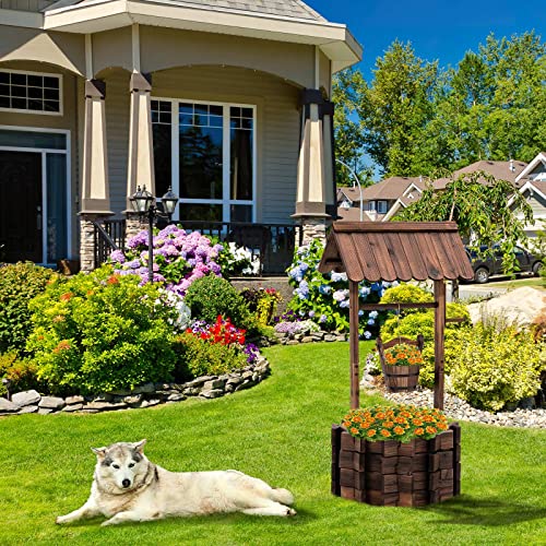 UDPATIO Rustic Solid Fir Wood Wishing Well Planter for Outdoor Plants, 16.5 in Diameter - size: 47.3''x22.04''x22.04''