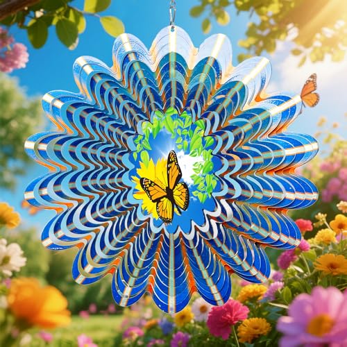 Animated Butterfly Wind Spinner - 12inch 3D Hanging Wind Sculpture - color: Animated Butterfly
