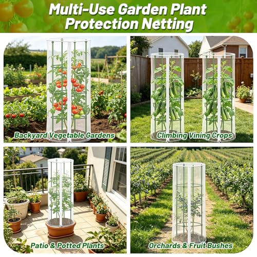 3Pcs 15" x 55" Garden Bird Netting Plant Cover for Round Plant Cage - size: Round Cage CoverS(Cover Only)