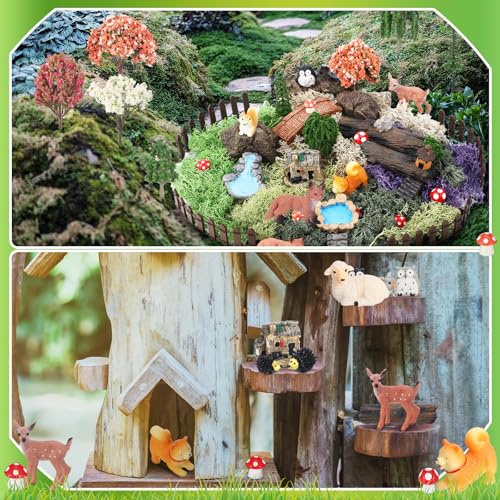 Chunful 45 Pcs Fairy Garden Miniatures Resin Animals Forest Terrarium Decor