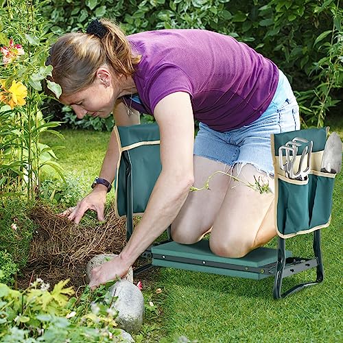 IRONMAX Garden Kneeler and Seat, Heavy Duty Foldable Gardening Bench Stool w/Soft Foam Pad & 2 Tool Storage Bags for Kneeling & Sitting, Gardening Gifts for Women Men - style: 2 Tool Storage Bags
