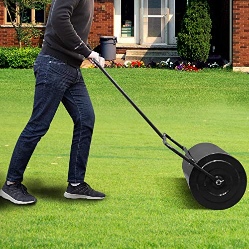 VINGLI 20 Inch Lawn Roller Water Filled Pull Behind Garden Drum Roller Push/Tow Behind, Water/Sand Filled for Garden, Lawn, Backyard (Black) - color: Black, size: 20 inch