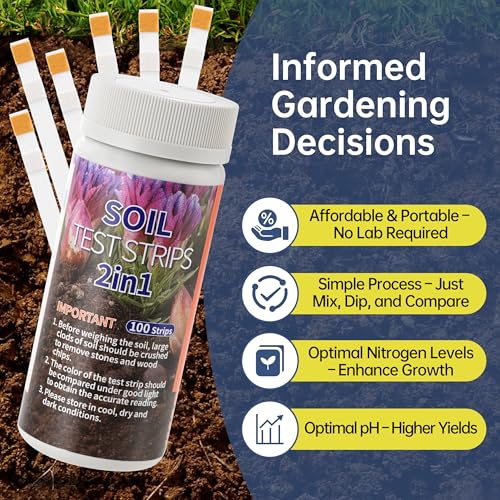 AAwipes Soil pH & Nitrogen Test Kits 2 in 1 Soil Testing Kits with Test Tube 100 Pcs Test Soil for Garden Lawn Grass Flower Vegetable Compost Nutrients Plants (J02-100)