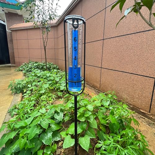 2 Pack Rain Gauge Outdoor, Three Adjustable Proof Metal Rod 19-38.8'' - color: black-2Pcs