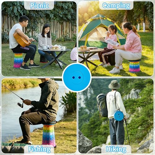 VECELO Telescoping Folding Stool, Upgraded Portable Collapsible Retractable Stool with Load Capacity 400lbs for Garden Fishing Camping Hiking BBQ, 1 PCS Rainbow Blue - color: Rainbow Blue