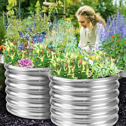 YSEJOMP 17" Tall 24" Diameter Round Raised Garden Bed Kits Outdoor Silver - color: Silver, size: 24 Dia X 16.5 inches