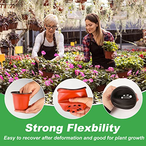 TDHDIKE 4" Small Plastic Plant Pots with 200 Red Seed Starting Pots for Indoor and Outdoor Planting - size: 4inch200