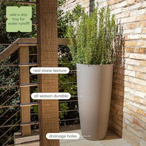 Veradek Mason Series Vega Planter - Tall Round Outdoor Planter with Shelf - color: Gray, size: 28 inch