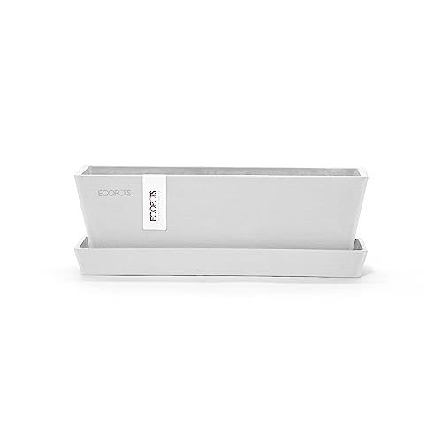 Ecopots Bruges Rectangular Flower Planter w/Saucer, Pure White, 10" - color: Pure White