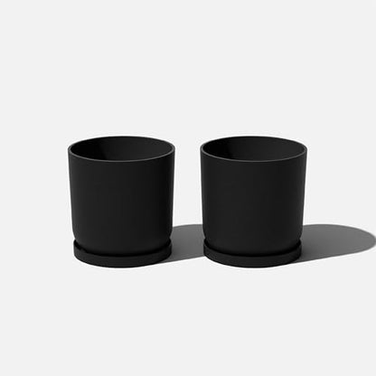 Veradek Mason Series Lima Planter & Drip Tray - Large Round Outdoor Planter - color: Black, size: 15 inches - 2 Pack with Saucers