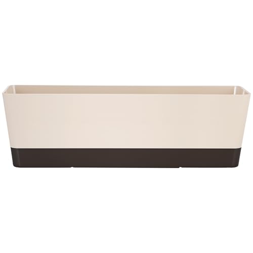 Skelang 2 Pcs Rectangular Plant Pot, 16.7" Flower Planter Box with Drainage Hole, Windowsill Container with Tray for Succulents, Herbs, Cacti - color: Coffee
