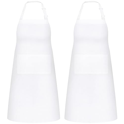 NLUS 2 Pack White Aprons with 2 Pockets for Women Men Kitchen Aprons with Pockets, Chef Aprons for Baking BBQ Cooking - color: True White