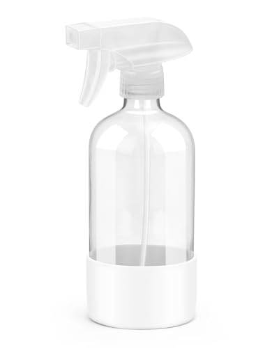 Glass Spray Bottles for Cleaning - 16 oz Spray Bottles with Silicone Sleeve - color: White