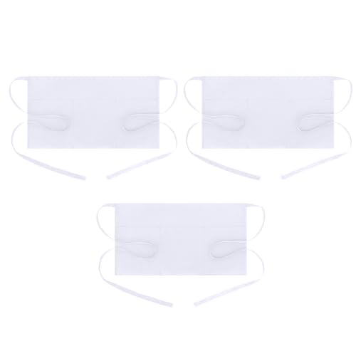 BOHARERS Waist Apron with 3 Pockets 3 Pack - White Waitress Server Short Apron - color: 3 Pack White