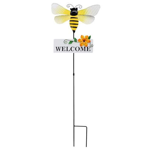 Morning View Bee Garden Stakes Decorative Metal Insect Yard Stake Outdoor Spring Lawn Ornaments Yard Art Patio Pathway Flower Pot Outside 30 Inch Tall - color: Yellow Bee