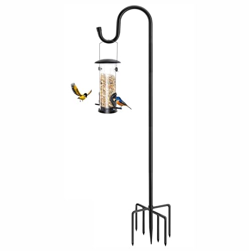 ANIDEER 96" Shepherds Hooks for Outdoor, Heavy Duty Garden Bird Feeder Pole Hanging Bird Feeder, Solar Light Lanterns, Outdoor Plant Hanger Hook with 7 Base Prongs, 1 Pack - size: 96 Inch