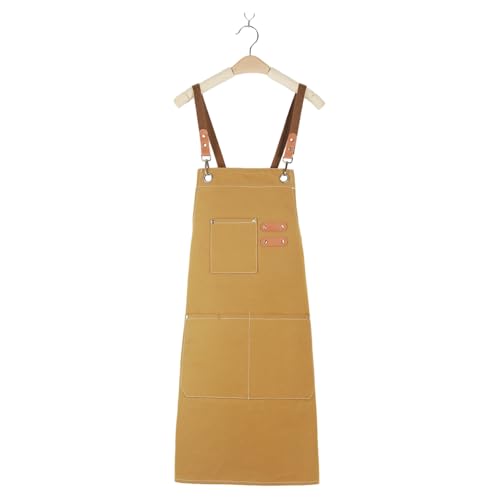 Kitchen Chef Aprons for Women and Men with 3 Pockets for Cooking BBQ Bib Work - color: Khaki