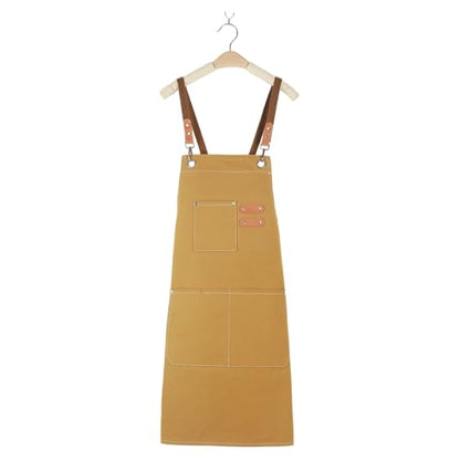 Kitchen Chef Aprons for Women and Men with 3 Pockets for Cooking BBQ Bib Work - color: Khaki