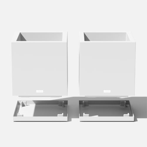 Veradek Block Series Cube Planter & Drip Tray - Square Outdoor Planter Set - color: White, size: Small - 2 pack with saucers