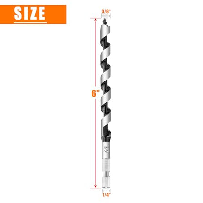3/8 Inch x 6 Inch Long Ship Auger Drill Bit Set for Wood - size: 3/8"x6"
