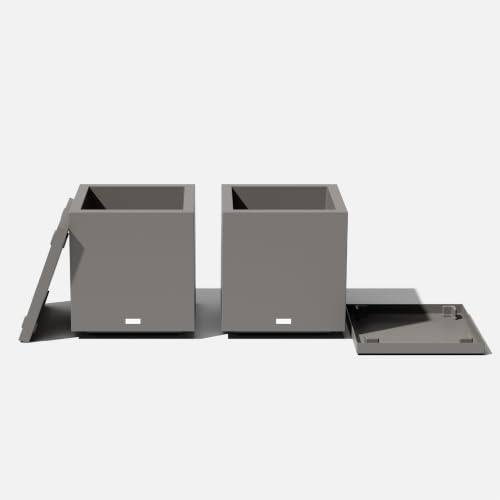 Veradek Block Series Cube Planter & Drip Tray - Square Outdoor Planter Set - color: Gray, size: Small - 2 pack with saucers
