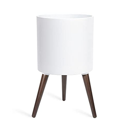 D'vine Dev 12 Inch Planter Pot with Wood Stand, White, 88-O-C-1 - color: Matte White, size: Large