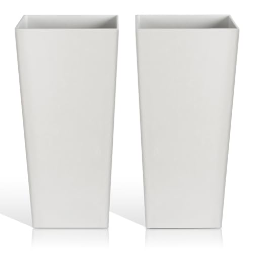 Heyzier Tall Planters for Outdoor Plants, Large Resin Flower Pots for Garden, Front Porch, Patio, Indoor - Set of 2 (White, 28 inch - 2 Pack) - color: White, size: 28 inch - 2 Pack