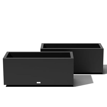 Veradek Block Series Long Box Planter - Rectangular Outdoor Planter - color: Black, size: Large - 2 Pack