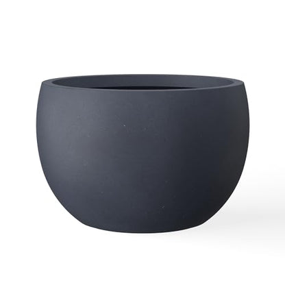 Kante Accent Round Bowl Charcoal Concrete Planter 15.7" Dia, Outdoor - color: Charcoal, size: 15.7" d