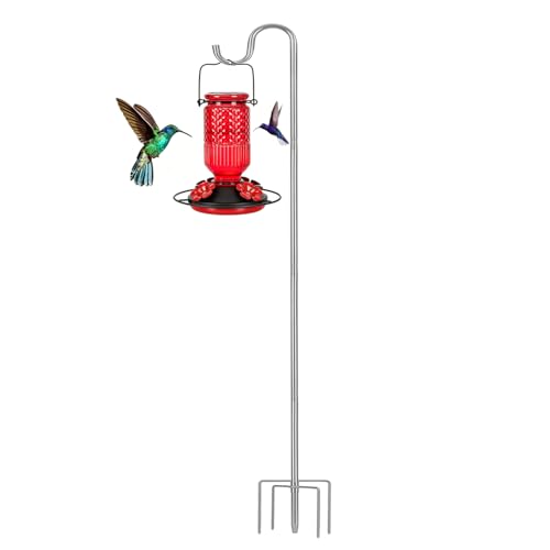 Ihomepark Shepherds Hook for Outdoor, 94 Inch Tall & 5/8 Inch Diameter Stainless Steel Heavy Duty Poles to Hang Outdoor Lights with 5 Prongs Base, Suitable for Bird Feeders or Wedding Decors(1pack) - color: Silver, size: 94inch