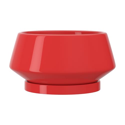 10 Inch Red Ceramic Planter with Drainage Hole and Saucer - color: Red, size: Large
