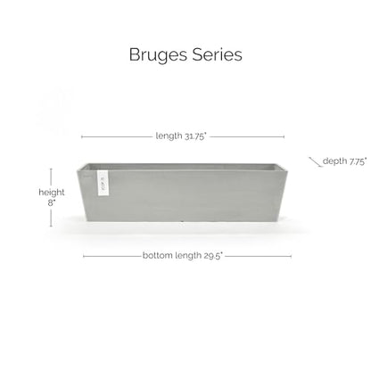 Ecopots Bruges Rectangular Flower Planter, White Grey, 31.5" - color: White Grey, size: 31.5"