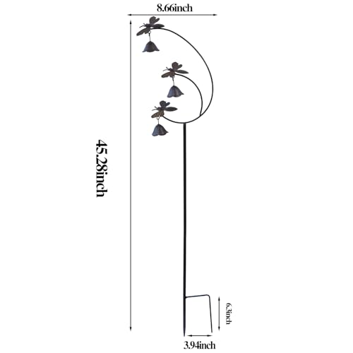 Metal Bees with Bells for Outside Garden Art,Decorative Garden Stakes