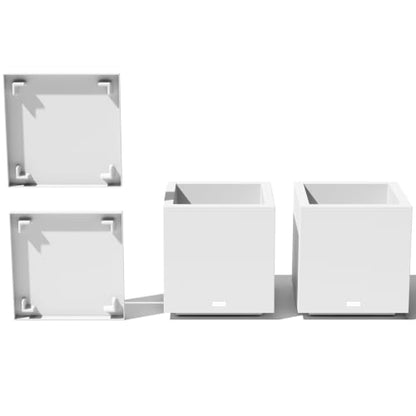 Veradek Block Series Cube Planter & Drip Tray - Square Outdoor Planter Set - color: White, size: Small - 2 pack with saucers