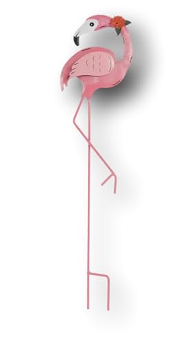 GERSON Beautiful Garden Plant Stake Picks Indoor or Outdoor (Flamingo w Orange Flower), CHG 501 - color: Flamingo w Orange Flower