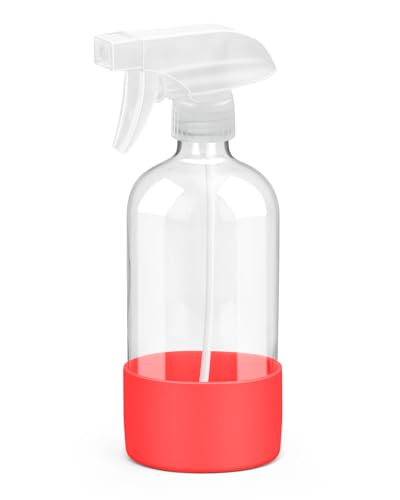 Glass Spray Bottles for Cleaning - 16 oz Spray Bottles with Silicone Sleeve - color: Red