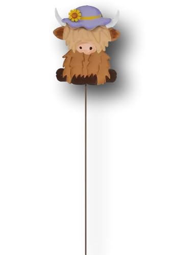 Beautiful Garden Plant Stake Picks Indoor or Outdoor (Highland Cow Purple Hat) - color: Highland Cow Purple Hat
