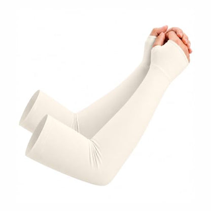 netdraw Unisex Bamboo Viscose Arm Sleeves with Thumb Hole - color: Beige, size: Small-Medium
