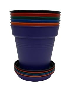 Mintra Garden Pots, 6 Pack Bulk Plastic Plant Pots with Drainage Tray, Round Indoor & Outdoor Decorative Planters with Drain Holes for Flowers, Herbs & Plants, 19cm Diameter – Assorted, 7.5 in - color: Assorted 6pk, size: 19cm Diameter (7.5in)