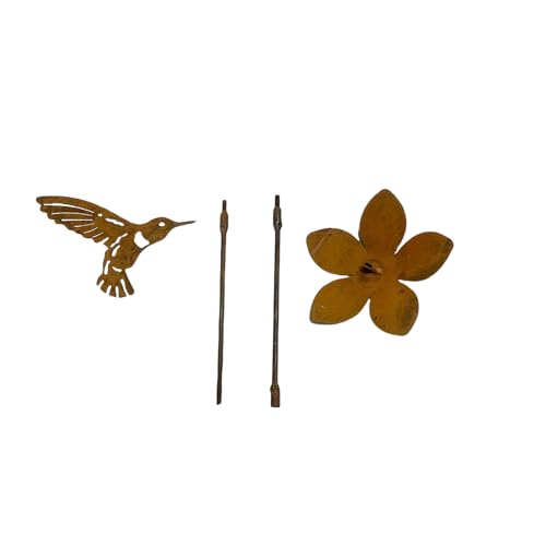 Rusty Iron Hummingbird, Metal Flower Garden Stakes, Ornament Yard Stake Decorative Prop, Balcony Potted Flower Outdoor Bed Decors