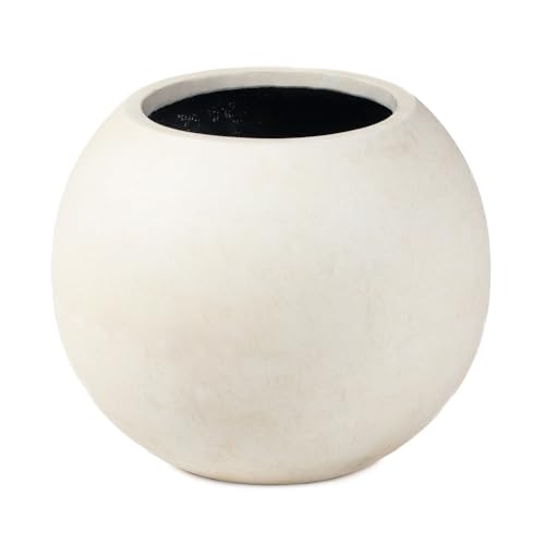 TITAN GREAT OUTDOORS Ash & Ember 24" Round Sphere Satin Ivory Planter, 46 Gallon Lightweight Fiberstone Composite with Weather-Resistant Finish, Modern Planter Pot for Indoor and Outdoor Plants - color: Ivory, size: Planter Size: 24" Diameter