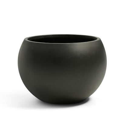 15.8"Dia x 10.9"H Fiberstone Sphere Planter, Black Round Flower Pot - color: Black, size: Medium
