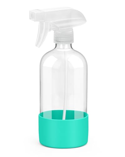 Glass Spray Bottles for Cleaning - 16 oz Spray Bottles with Silicone Sleeve - color: Green