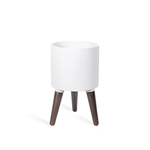 D'vine Dev 8 Inch Planter Pot with Wood Stand, White, 88-O-A-1 - color: Matte White, size: Small