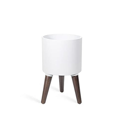 D'vine Dev 8 Inch Planter Pot with Wood Stand, White, 88-O-A-1 - color: Matte White, size: Small