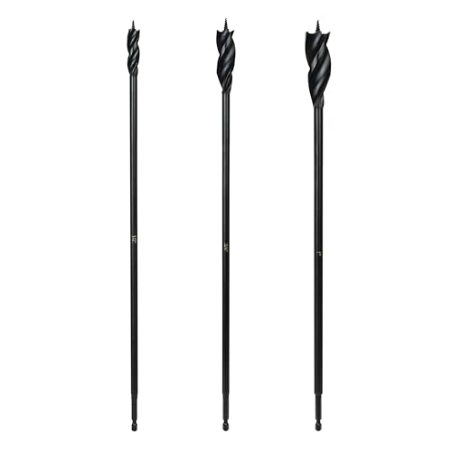 Greycore Tools 3-Piece 16 Inch 3-Flute Auger Bit, Wood Drill Bit for Hard and Soft Wood, 1/4” Quick Change Shank, Woodworking Auger Bits (16” Set 1/2”, 3/4”, 1”) - size: 16" 3PCS Set (1/2", 3/4", 1"), style: 16 Inch