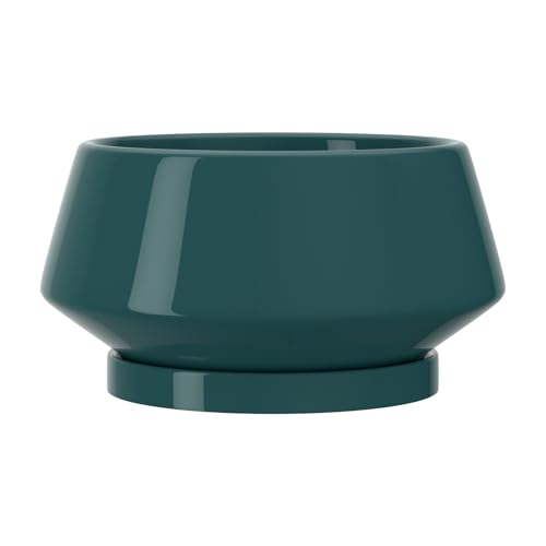 10 Inch Green Ceramic Planter with Drainage Hole and Saucer - color: Green, size: Large