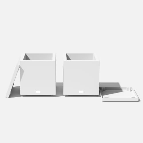 Veradek Block Series Cube Planter & Drip Tray - Square Outdoor Planter Set - color: White, size: Small - 2 pack with saucers