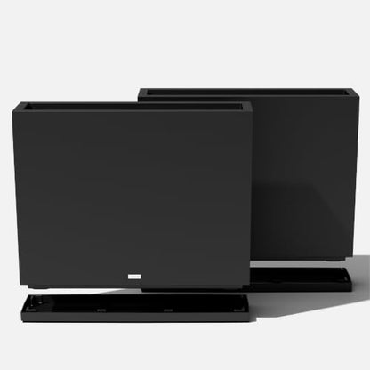Veradek Block Series Span Planter & Drip Tray - Rectangular Outdoor Planter - color: Black, size: Medium - 2 pack with saucers