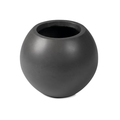 TITAN GREAT OUTDOORS Ash & Ember 16" Round Sphere Charcoal Planter, 14 Gallon Lightweight Fiberstone Composite with Weather-Resistant Finish, Modern Planter Pot for Indoor and Outdoor Plants - color: Charcoal, size: Planter Size: 16" Diameter